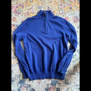 Tommy Hilfiger Mens Quarter Zip Sweater Blue Small